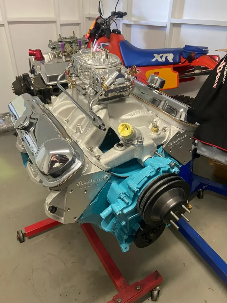 Pontiac 6.6L 400 V8 full engine build with Edelbrock Performer RPM intake and Holley carburettor at Welshpool Auto Service
